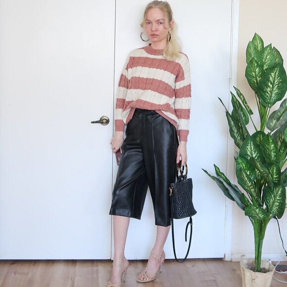 Mango Peach & White Cable Knit Chunky Sweater - Picture 1 of 13